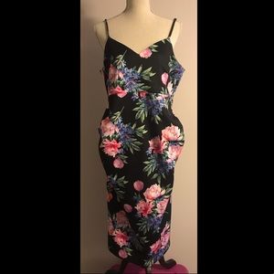 ASOS Black Floral Print Midi Dress